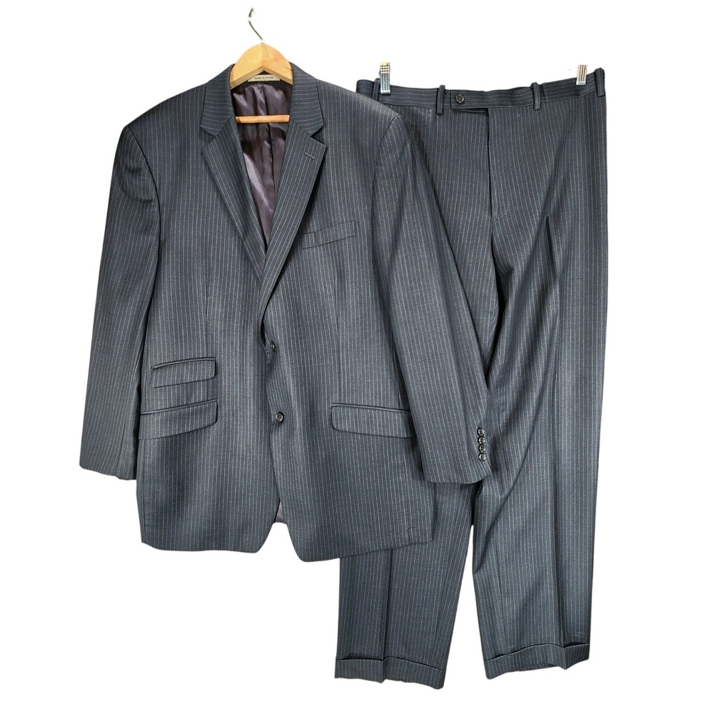 Joseph Abboud 2 Piece Suit 44L Men Pinstripe Gray Single Breast Flat Front Cuffs